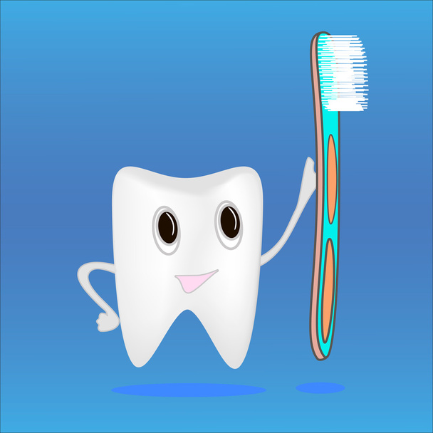 Tooth and toothbrush - Vector, imagen