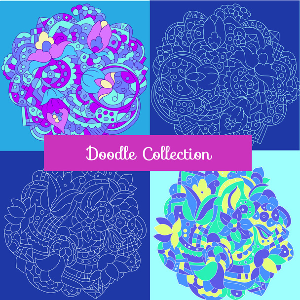 Round vector doodle blue mandala - ベクター画像