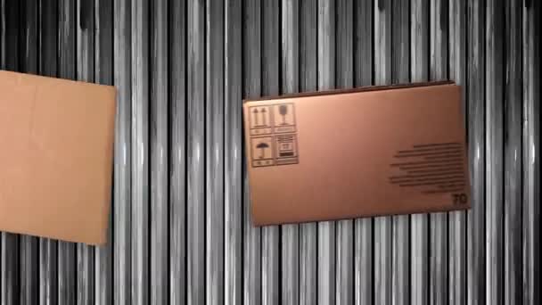 Caixas se movem ao longo de uma correia transportadora
 - Filmagem, Vídeo