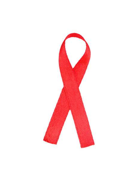 エイズ意識赤いリボン白で隔離されます。 - 写真・画像