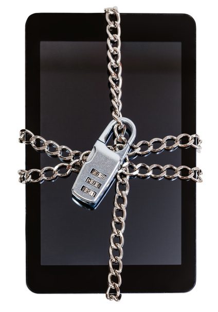 tablet pc fettered by chain and closed by lock - Photo, Image