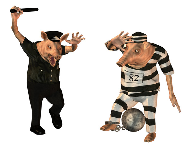 policjant i więzień jako komiks świń - Zdjęcie, obraz