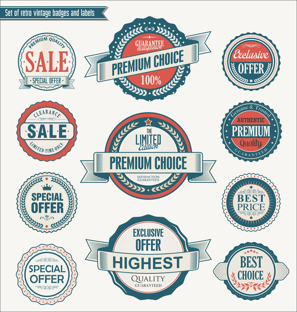 set of retro vintage blue and red badges and labels - Vector, afbeelding