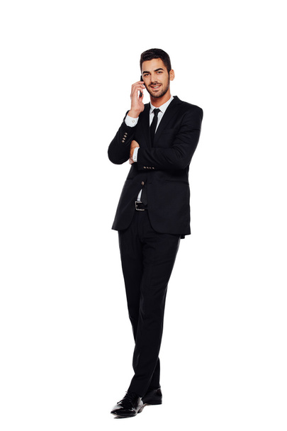 elegant man in black suit, on white - Photo, Image