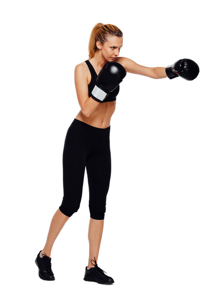 athletic woman boxing, isolated on white - Fotoğraf, Görsel