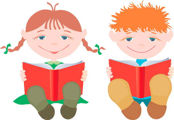 τα παιδιά με τα βιβλία - Διάνυσμα, εικόνα