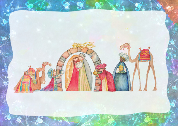 Weihnachtsengel mit Trompete. Aquarell. Illustration - Foto, Bild