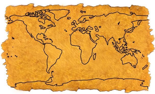 Φωτογραφία απόθεμα: χέρι συντάσσονται παγκόσμιο χάρτη σε καφέ χαρτί  - Φωτογραφία, εικόνα