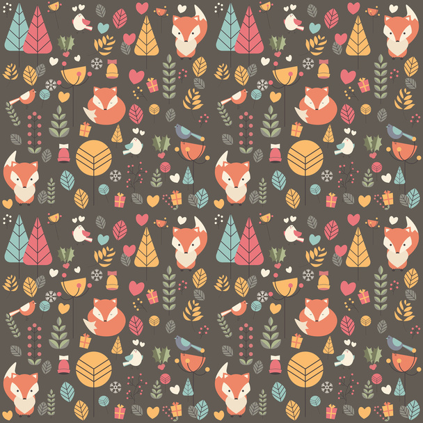 Bezešvé pattern s roztomilý Christmas baby fox obklopený fl - Vektor, obrázek