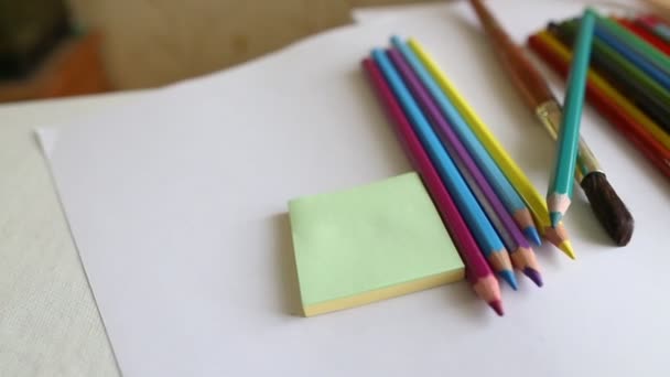 Close-up colored pencils and watercolor - Filmati, video