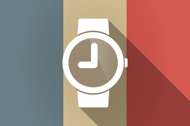 Long shadow flag of France vector icon with a wrist watch - Vector, Image