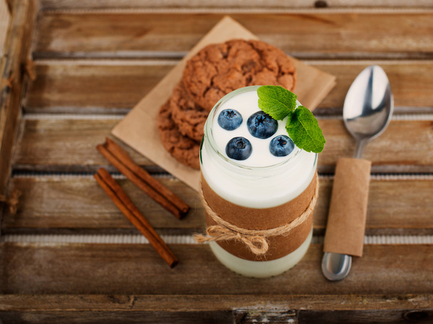Milk Dessert with Blueberries - Фото, изображение