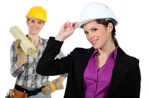 Women with construction helmets - Fotoğraf, Görsel