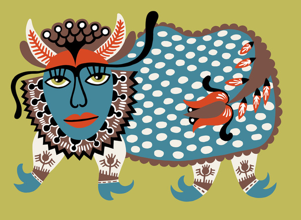 Fantasy animal. Ukrainian traditional painting. Karakoko style - Vektör, Görsel