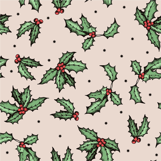 pattern with holly leaves - Vettoriali, immagini