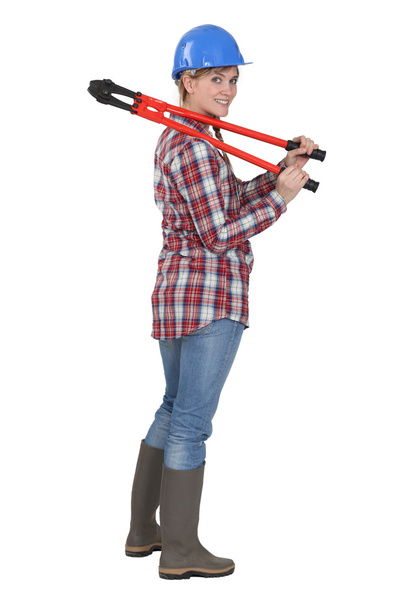Woman with a pair of bolt cutters - Foto, Bild