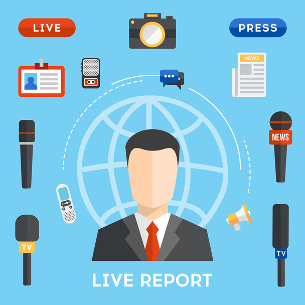 Live-Reportage-Konzept in flachem Design - Vektor, Bild