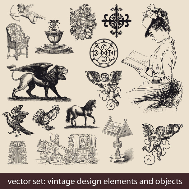 Elementos vintage, Objetos - conjunto vetorial
 - Vetor, Imagem