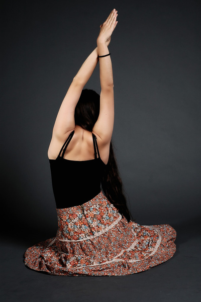Hippie girl doing yoga exercise - Foto, afbeelding