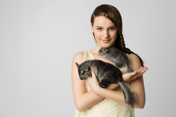 Girl with chinchillas - Photo, Image