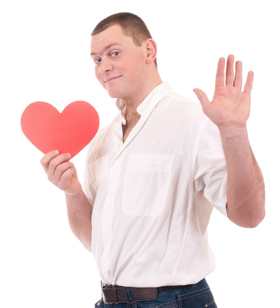 fiatal férfi kezében piros szív - Fotó, kép