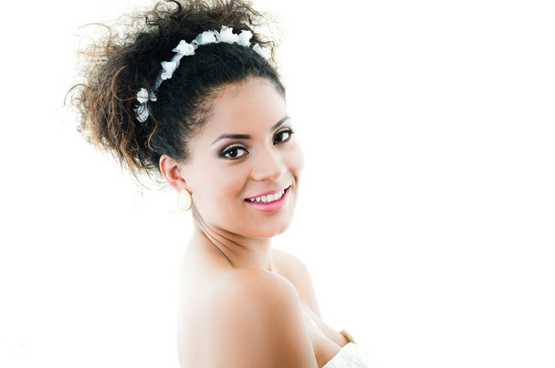 Beautiful hispanic young bride looking happy - Fotó, kép