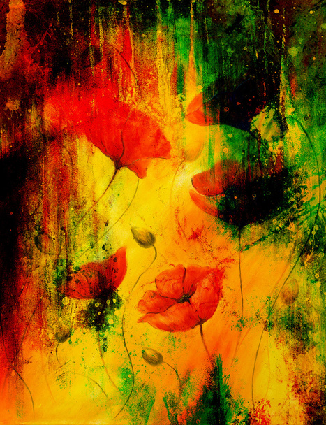 Amapola roja sobre fondo de color. Amapolas rojas. Flor roja sobre fondo de color abstracto
 - Foto, imagen
