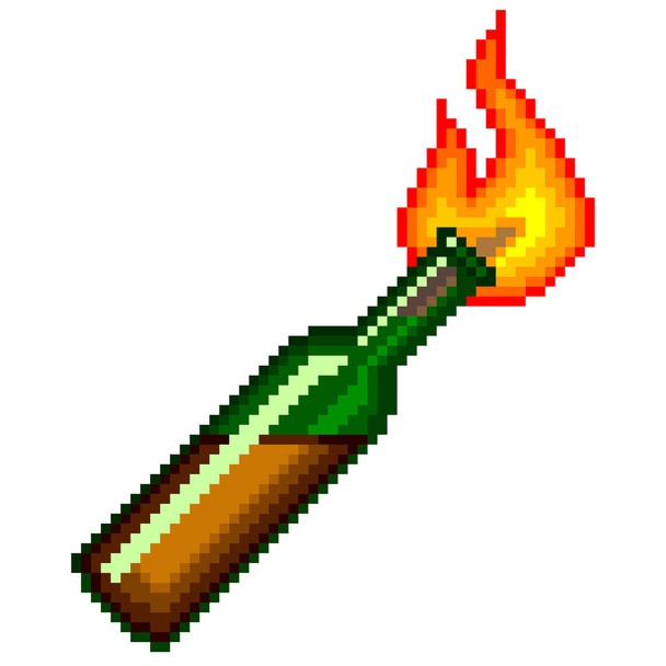 Pixel Molotov cocktail isolated vector - Vector, Image