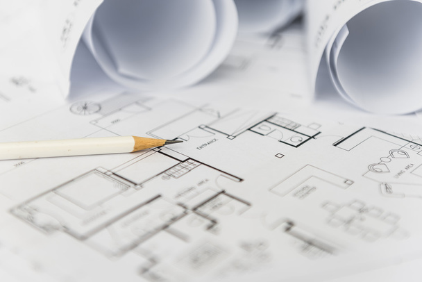 white pencil on architectural for construction drawings   - Photo, Image