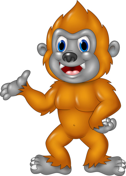 Cartoon Funny Sasquatch waving hand isolated on white background - Vector, Image