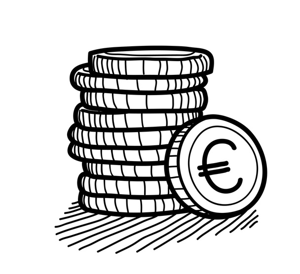 Doodle de pila de monedas (Euro) - Vector, imagen