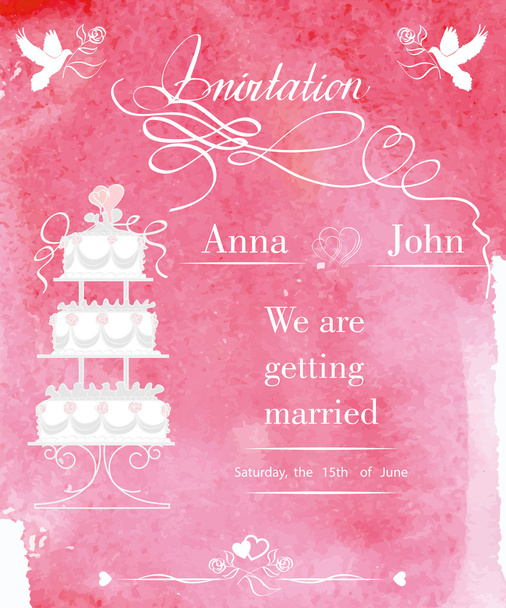 Свадебный пригласительный билет со свадебным тортом
 - Вектор,изображение