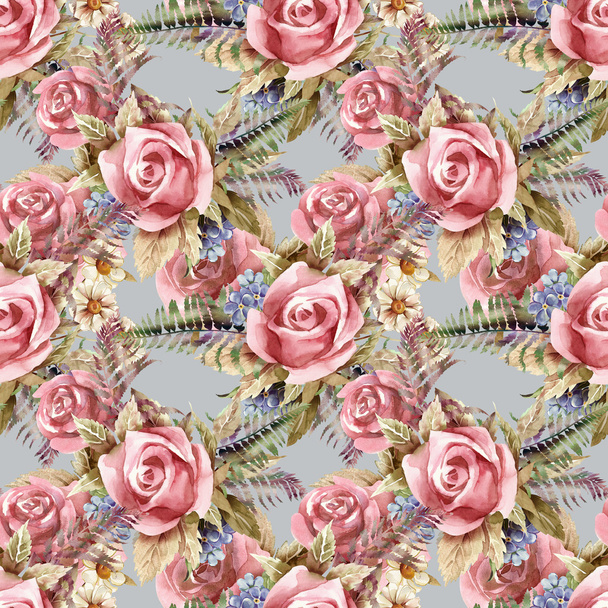 Watercolor Roses Seamless Pattern - Photo, Image