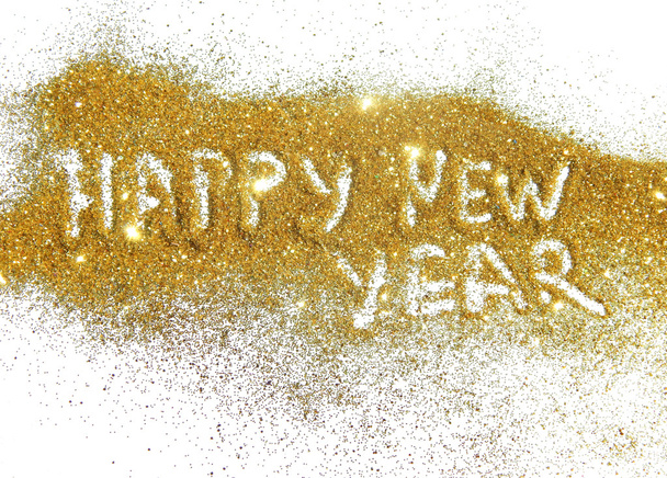 Texte Bonne année de paillettes dorées sur fond blanc
 - Photo, image