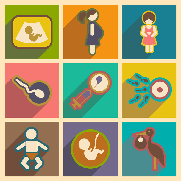 Set icone piatte con lunga gravidanza ombra
 - Vettoriali, immagini