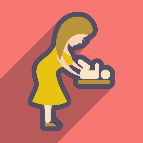 плоская икона с длинной тенью матери и ребенка
 - Вектор,изображение