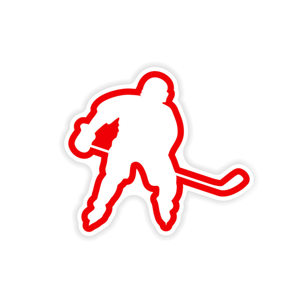paper sticker Canadian hockey player on white background - Vector, Image