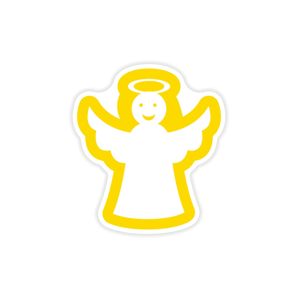 paper sticker on white background Christmas angel - Vector, Image