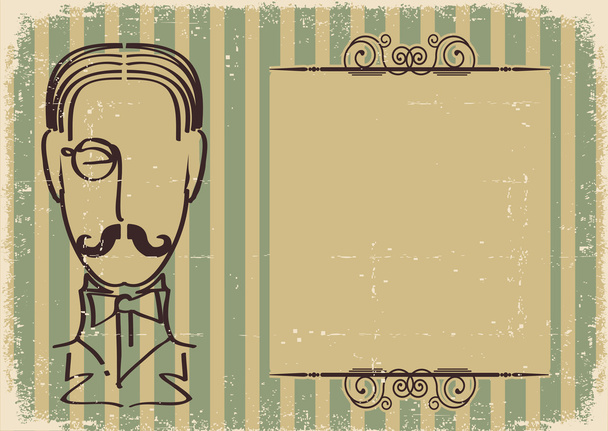 Man face and mustache.Retro background on old paper - Vector, Imagen