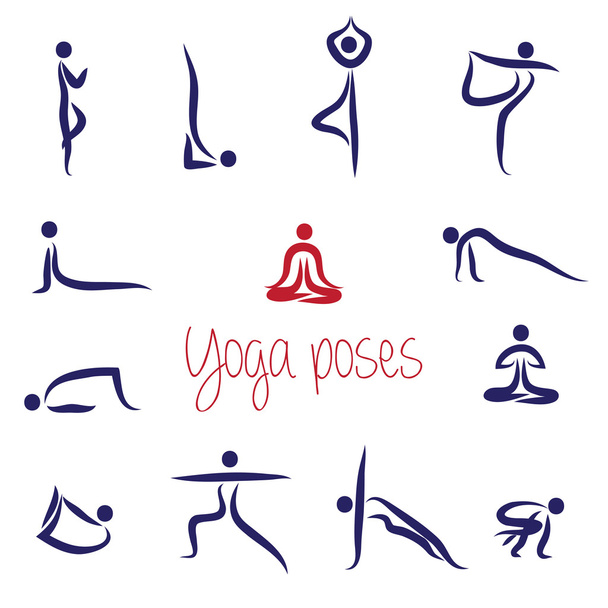 Yoga Silhouettes Asanas pack Vector - Διάνυσμα, εικόνα
