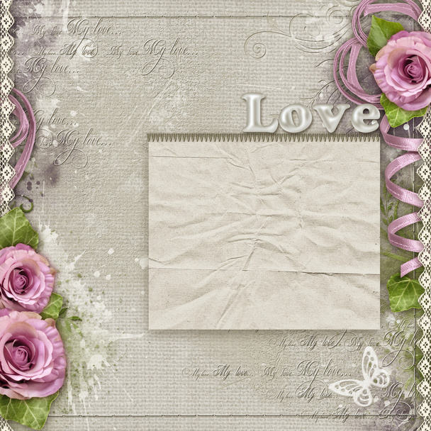 Vintage background for album or congratulation card with roses. - Fotó, kép