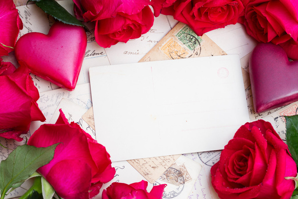 vintage background with hearts and roses - Foto, Imagem