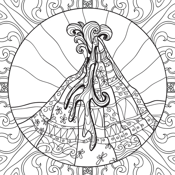 Coloring page with volcano - Vector, Image