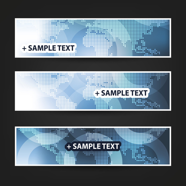 Set of Horizontal Banner Background Designs, Ad Templates - Light Blue and White Spotted World Map - Vetor, Imagem