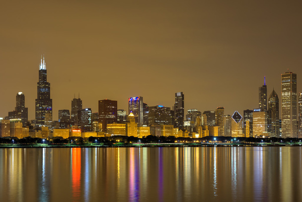 Panorama Chicaga v noci - Fotografie, Obrázek