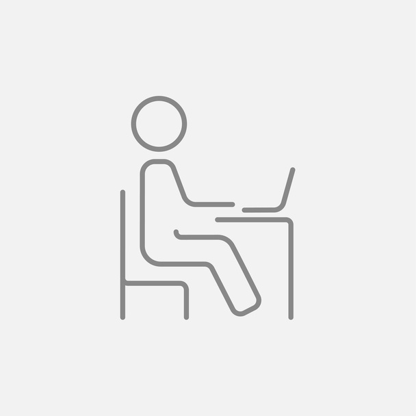 Student sitting on chair in front of laptop line icon. - Vector, imagen