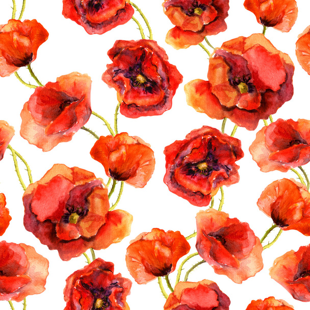 Seamless floral wallpaper with colorful poppies. Watercolor painting - Фото, изображение