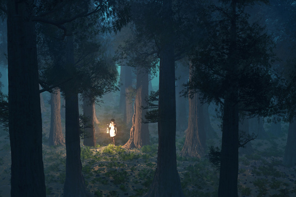 Mujer perdida en el bosque profundo
 - Foto, imagen