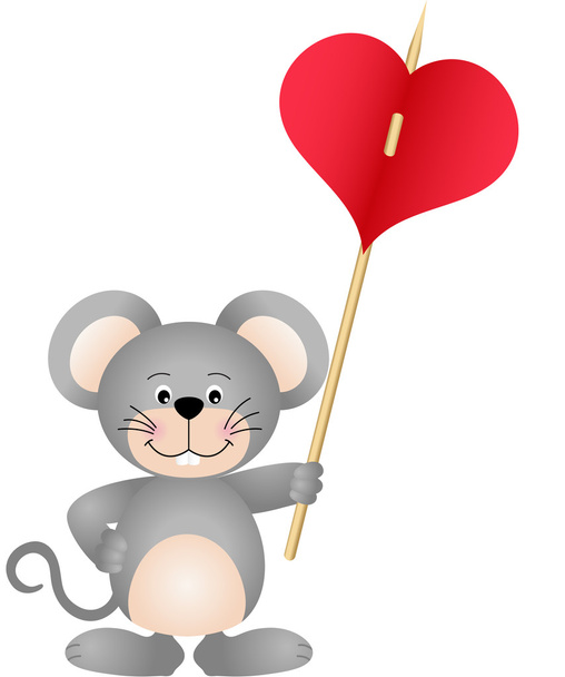 Cute mouse carries heart - Διάνυσμα, εικόνα