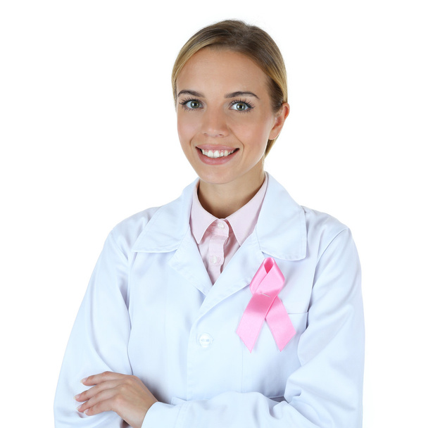 Woman using pink ribbon   - Фото, зображення